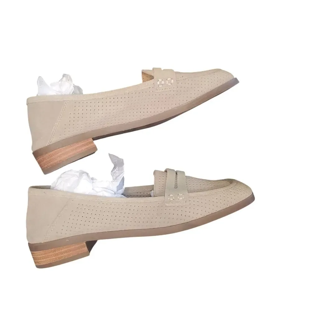Lucky Brand Caylon 6.5 Taupe Tan Suede Penny Loafers Leather Upper Clean Girl